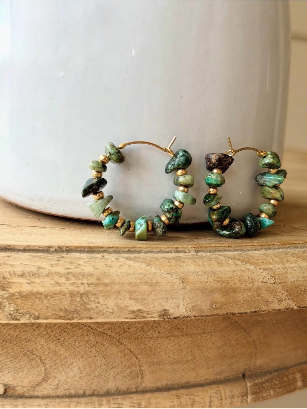Chunky Turquoise and Gold Hoops - Picture 2 of 2